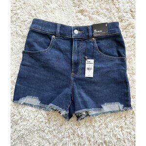 Express Mom Super High Rise Denim Cutoff Shorts Supersoft Knit NWT Size 0